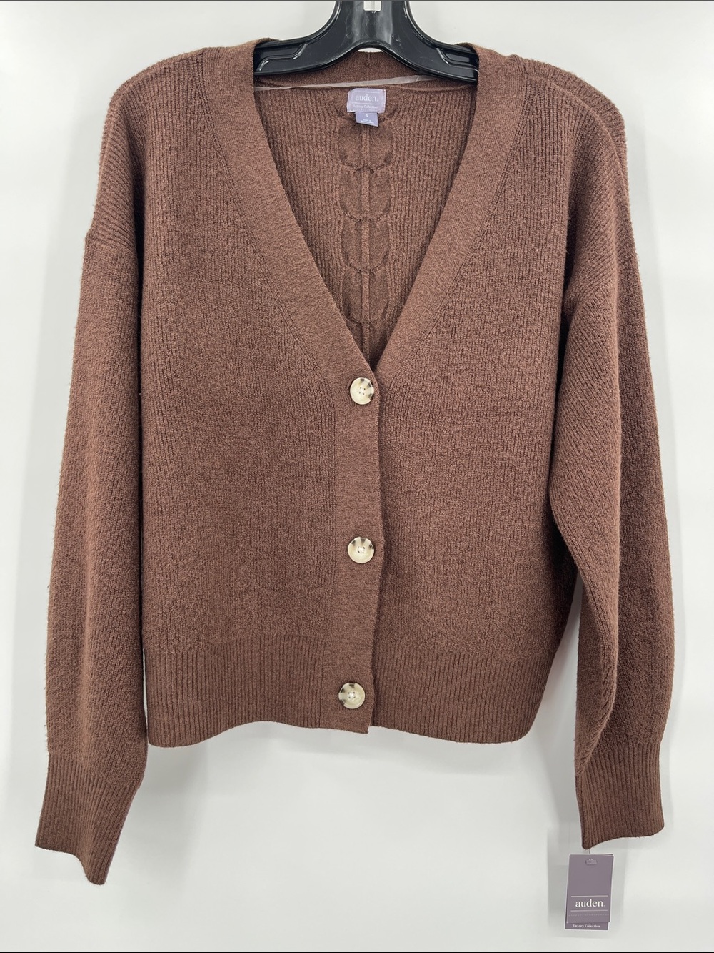 Auden Women's Chestnut Brown V-Neck Button Cardigan Size S